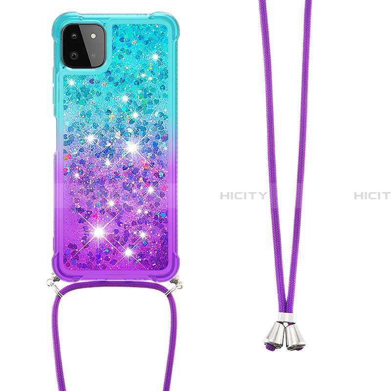 Funda Silicona Carcasa Goma Bling-Bling con Acollador Cordon Lanyard S01 para Samsung Galaxy A22 5G