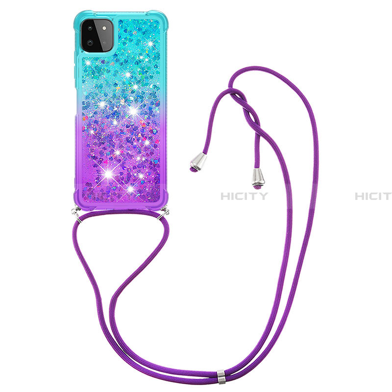 Funda Silicona Carcasa Goma Bling-Bling con Acollador Cordon Lanyard S01 para Samsung Galaxy A22 5G