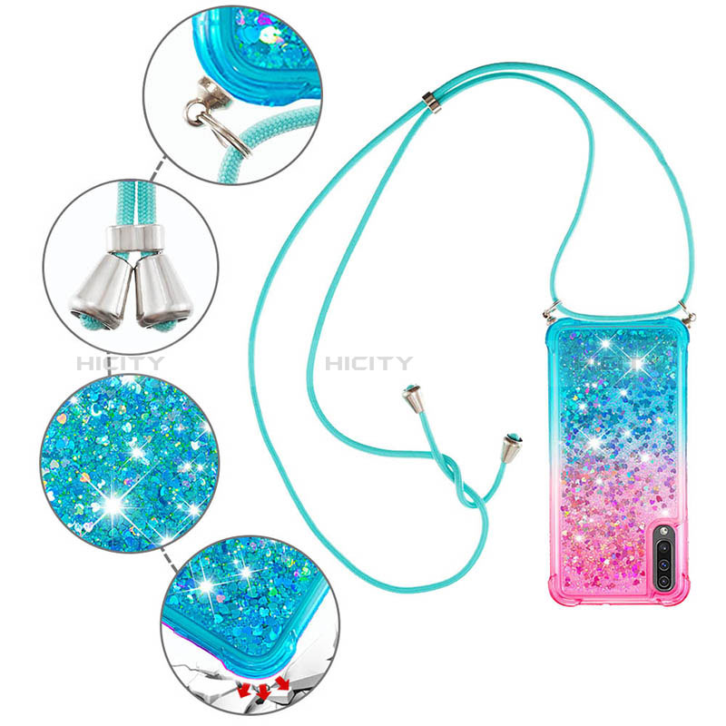 Funda Silicona Carcasa Goma Bling-Bling con Acollador Cordon Lanyard S01 para Samsung Galaxy A50