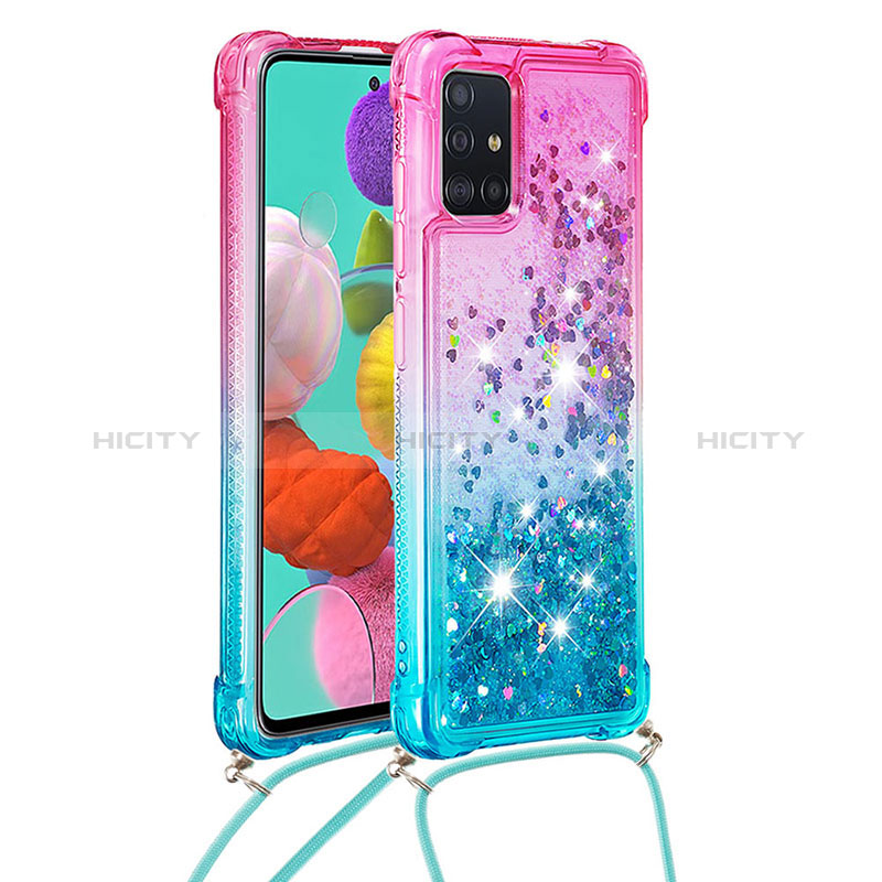 Funda Silicona Carcasa Goma Bling-Bling con Acollador Cordon Lanyard S01 para Samsung Galaxy A51 4G