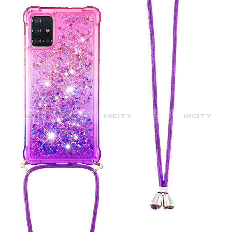 Funda Silicona Carcasa Goma Bling-Bling con Acollador Cordon Lanyard S01 para Samsung Galaxy A51 5G