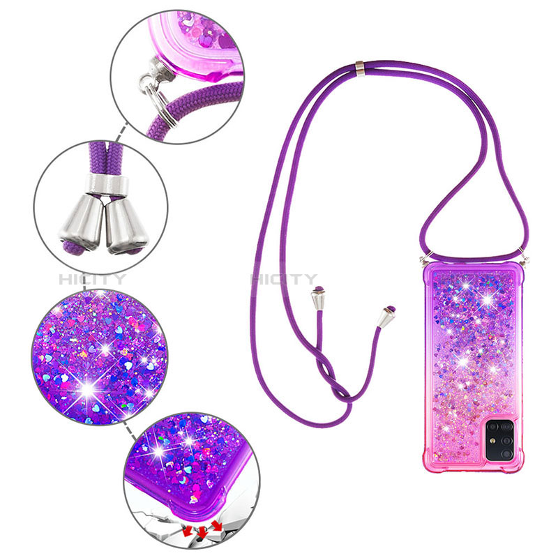 Funda Silicona Carcasa Goma Bling-Bling con Acollador Cordon Lanyard S01 para Samsung Galaxy A51 5G