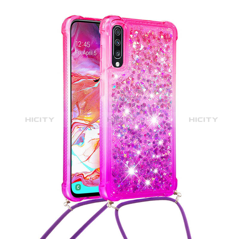 Funda Silicona Carcasa Goma Bling-Bling con Acollador Cordon Lanyard S01 para Samsung Galaxy A70S