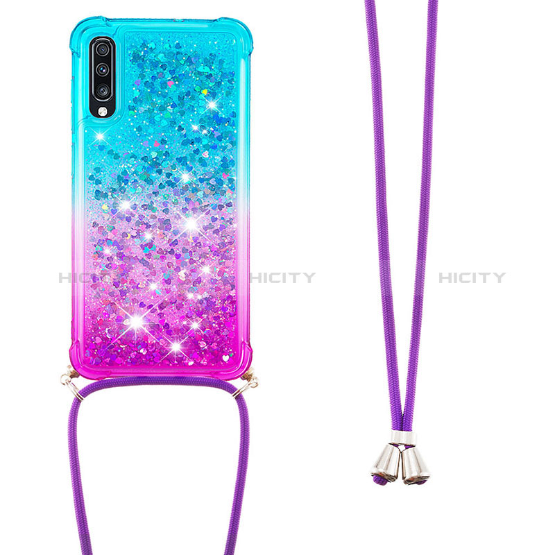 Funda Silicona Carcasa Goma Bling-Bling con Acollador Cordon Lanyard S01 para Samsung Galaxy A70S