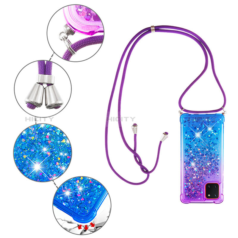 Funda Silicona Carcasa Goma Bling-Bling con Acollador Cordon Lanyard S01 para Samsung Galaxy A81