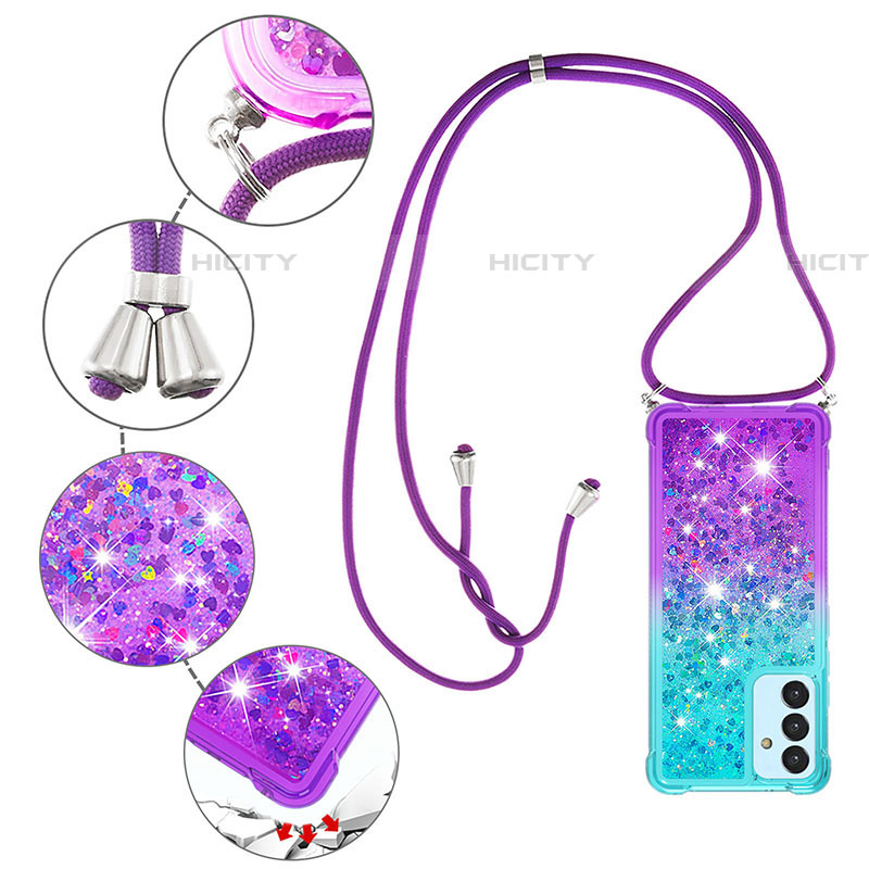 Funda Silicona Carcasa Goma Bling-Bling con Acollador Cordon Lanyard S01 para Samsung Galaxy A82 5G