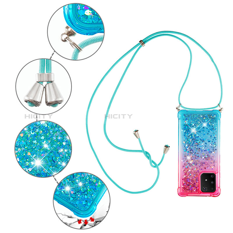 Funda Silicona Carcasa Goma Bling-Bling con Acollador Cordon Lanyard S01 para Samsung Galaxy A91