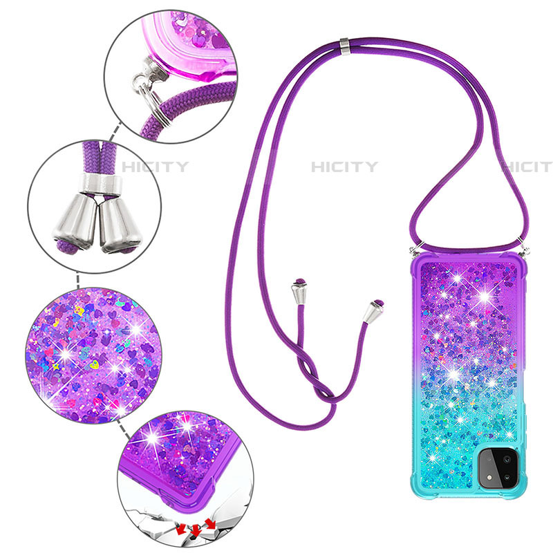 Funda Silicona Carcasa Goma Bling-Bling con Acollador Cordon Lanyard S01 para Samsung Galaxy F42 5G