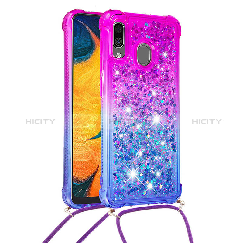 Funda Silicona Carcasa Goma Bling-Bling con Acollador Cordon Lanyard S01 para Samsung Galaxy M10S