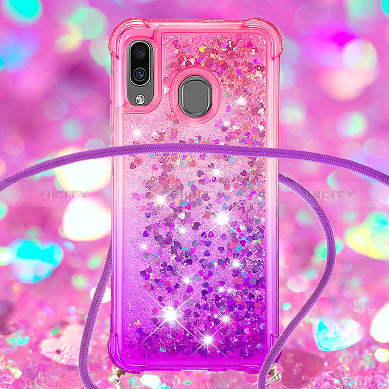 Funda Silicona Carcasa Goma Bling-Bling con Acollador Cordon Lanyard S01 para Samsung Galaxy M10S