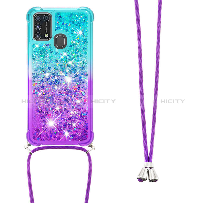 Funda Silicona Carcasa Goma Bling-Bling con Acollador Cordon Lanyard S01 para Samsung Galaxy M21s