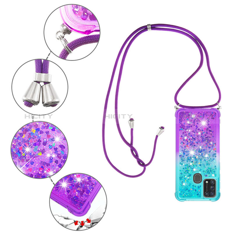 Funda Silicona Carcasa Goma Bling-Bling con Acollador Cordon Lanyard S01 para Samsung Galaxy M21s