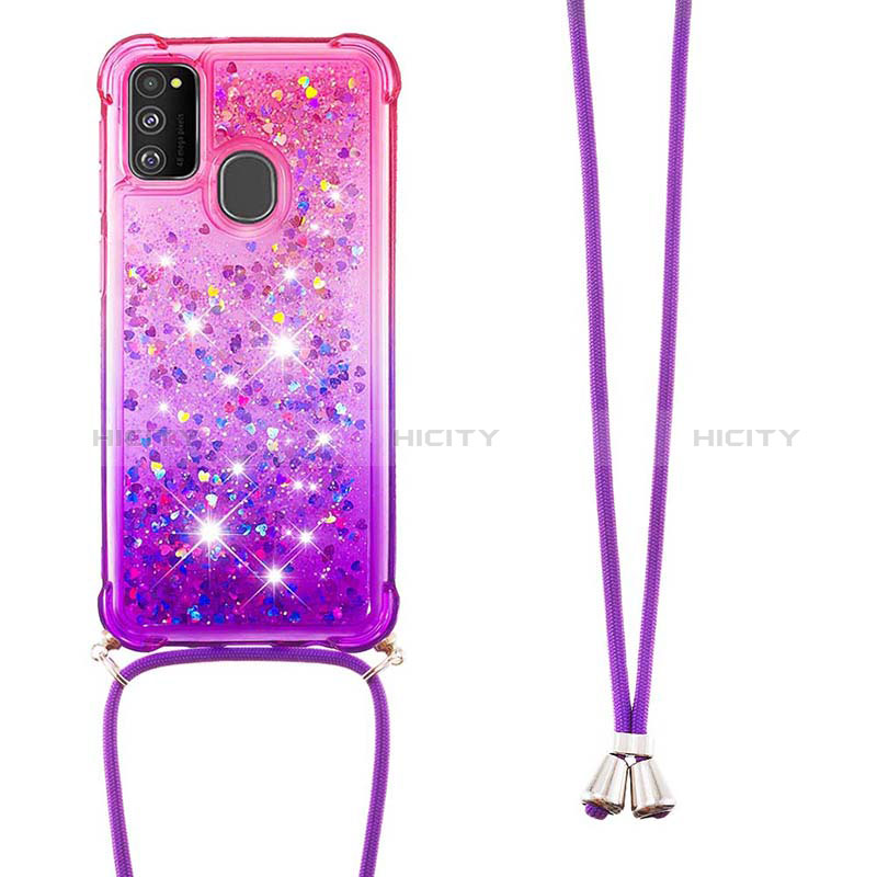 Funda Silicona Carcasa Goma Bling-Bling con Acollador Cordon Lanyard S01 para Samsung Galaxy M30s