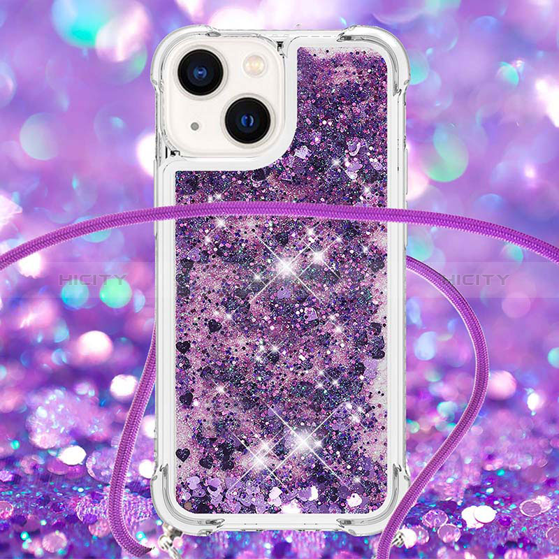 Funda Silicona Carcasa Goma Bling-Bling con Acollador Cordon Lanyard S02 para Apple iPhone 13