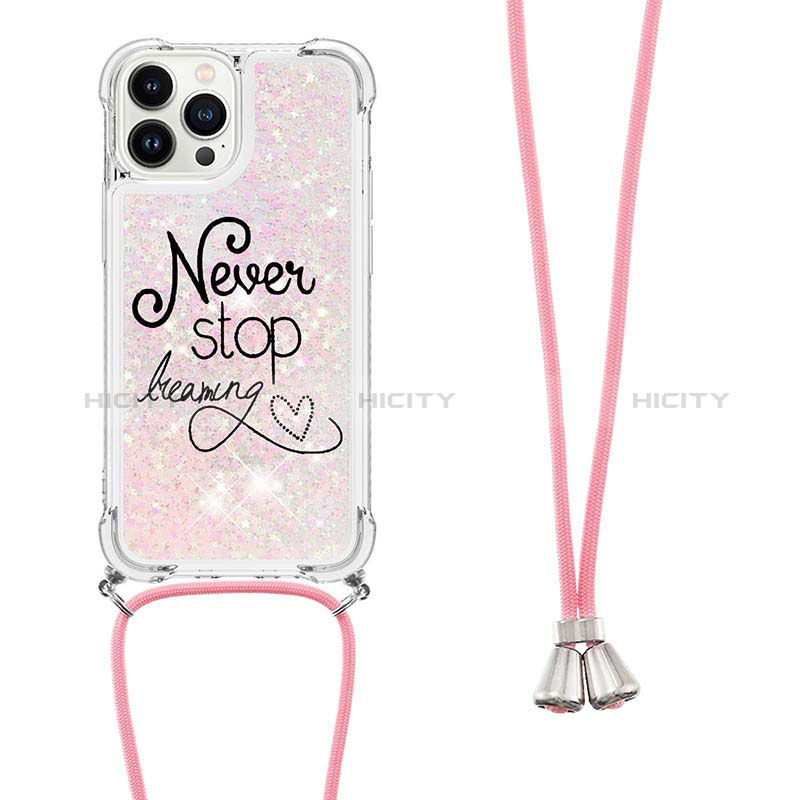 Funda Silicona Carcasa Goma Bling-Bling con Acollador Cordon Lanyard S02 para Apple iPhone 13 Pro