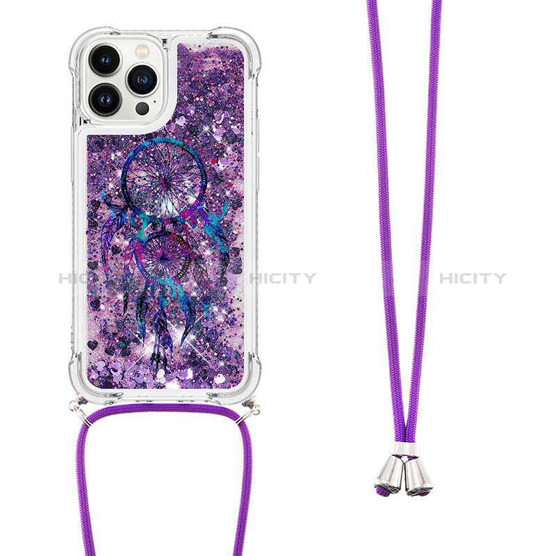 Funda Silicona Carcasa Goma Bling-Bling con Acollador Cordon Lanyard S02 para Apple iPhone 13 Pro