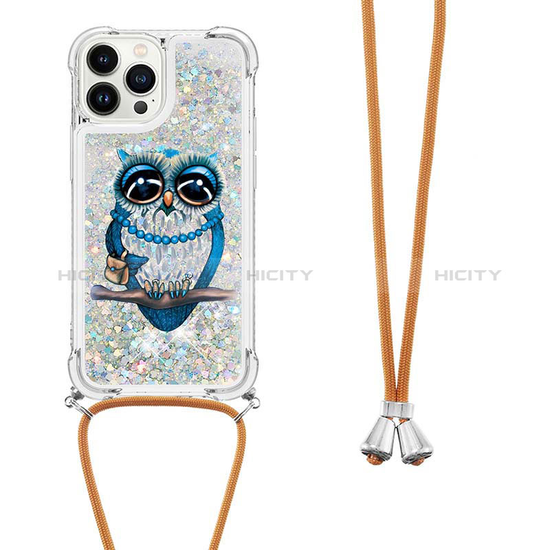 Funda Silicona Carcasa Goma Bling-Bling con Acollador Cordon Lanyard S02 para Apple iPhone 13 Pro