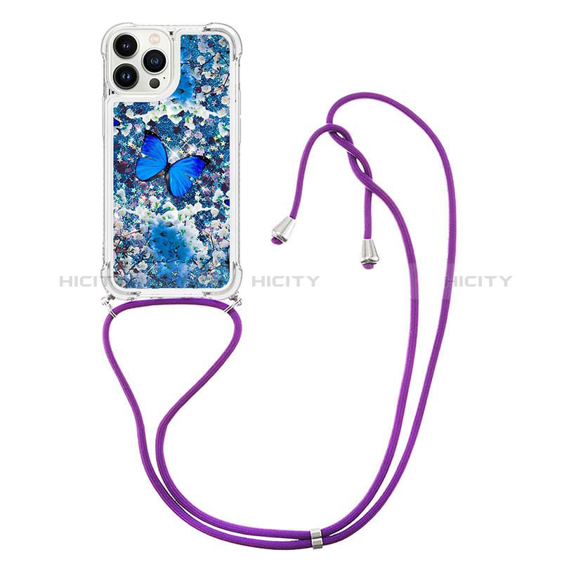 Funda Silicona Carcasa Goma Bling-Bling con Acollador Cordon Lanyard S02 para Apple iPhone 14 Pro