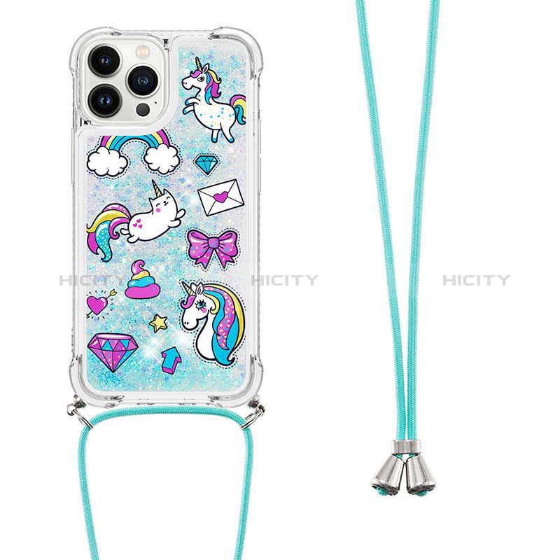 Funda Silicona Carcasa Goma Bling-Bling con Acollador Cordon Lanyard S02 para Apple iPhone 14 Pro