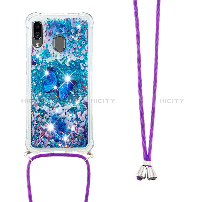 Funda Silicona Carcasa Goma Bling-Bling con Acollador Cordon Lanyard S02 para Samsung Galaxy A20