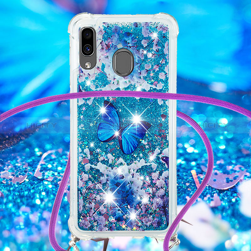 Funda Silicona Carcasa Goma Bling-Bling con Acollador Cordon Lanyard S02 para Samsung Galaxy A20