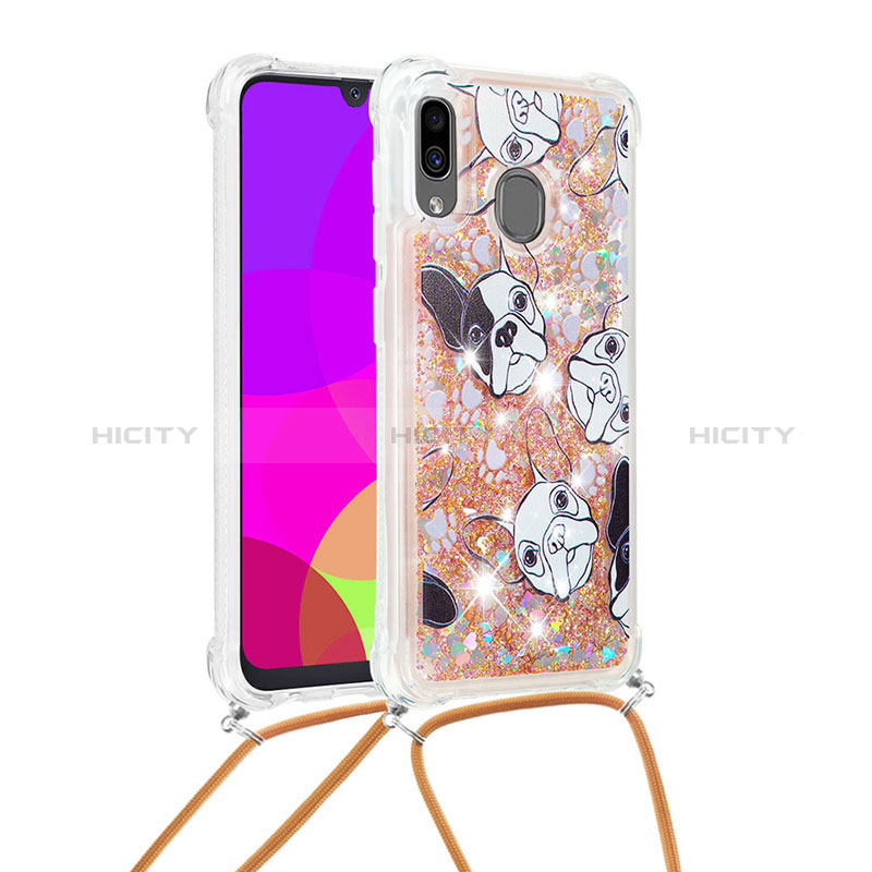 Funda Silicona Carcasa Goma Bling-Bling con Acollador Cordon Lanyard S02 para Samsung Galaxy A20