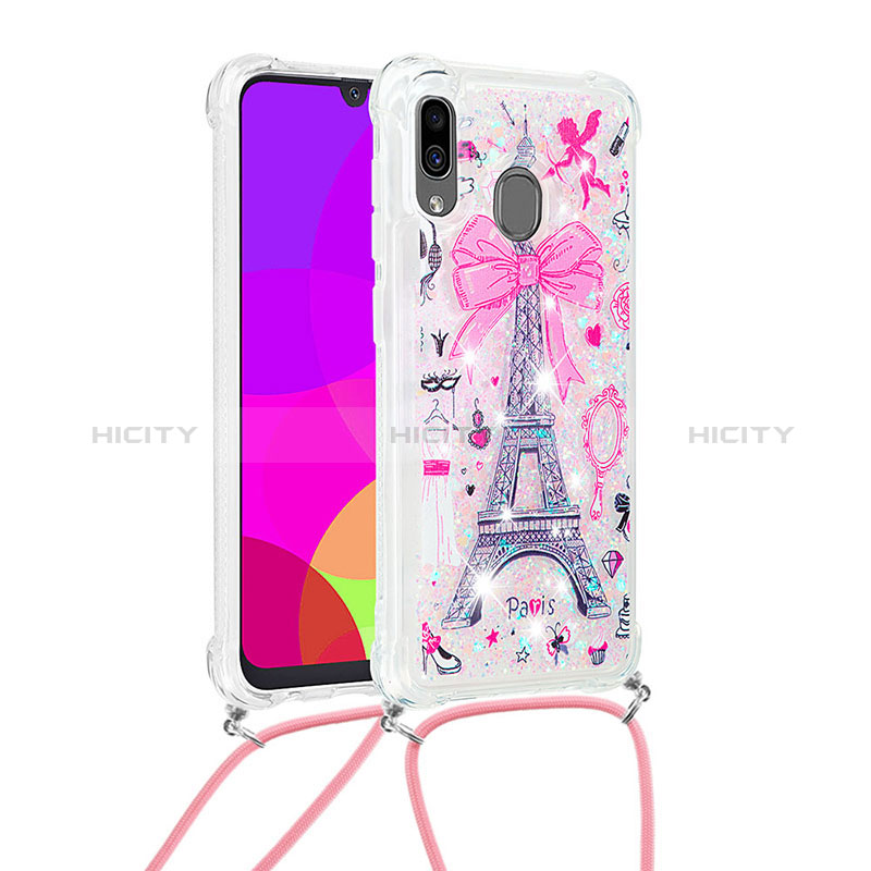 Funda Silicona Carcasa Goma Bling-Bling con Acollador Cordon Lanyard S02 para Samsung Galaxy A20