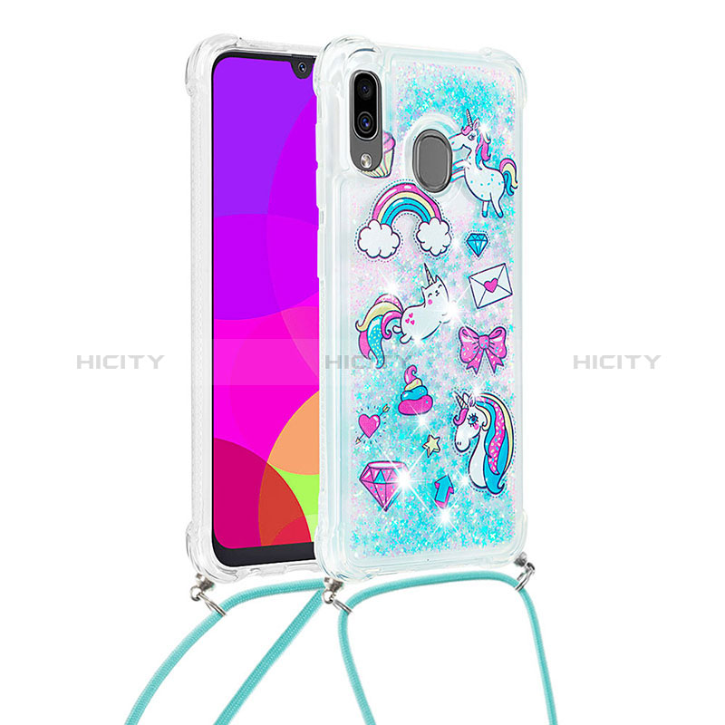 Funda Silicona Carcasa Goma Bling-Bling con Acollador Cordon Lanyard S02 para Samsung Galaxy A20