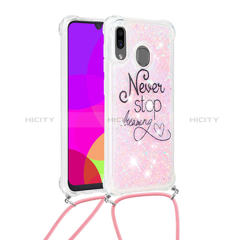 Funda Silicona Carcasa Goma Bling-Bling con Acollador Cordon Lanyard S02 para Samsung Galaxy A20 Multicolor