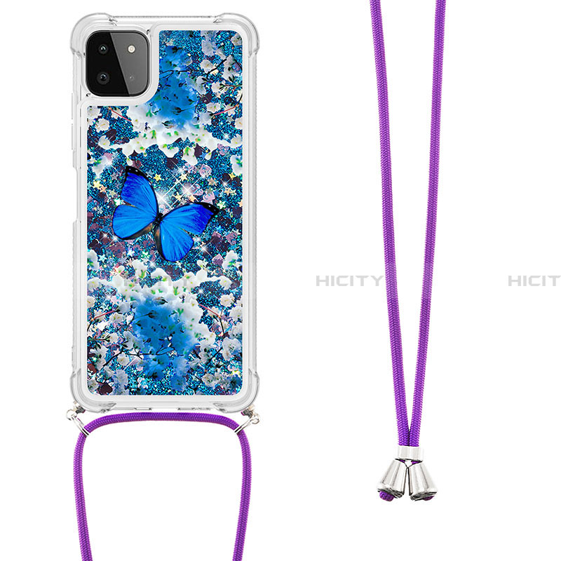 Funda Silicona Carcasa Goma Bling-Bling con Acollador Cordon Lanyard S02 para Samsung Galaxy A22 5G