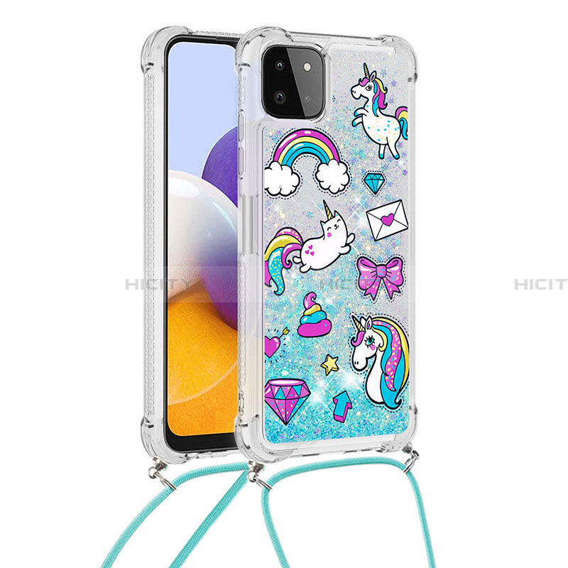 Funda Silicona Carcasa Goma Bling-Bling con Acollador Cordon Lanyard S02 para Samsung Galaxy A22 5G