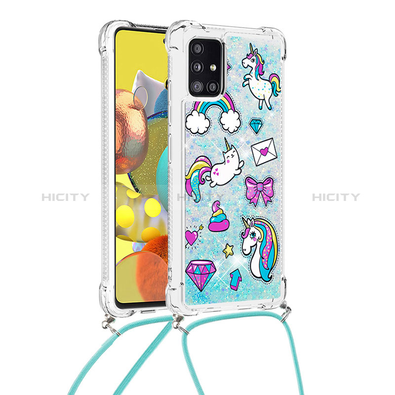 Funda Silicona Carcasa Goma Bling-Bling con Acollador Cordon Lanyard S02 para Samsung Galaxy A51 4G