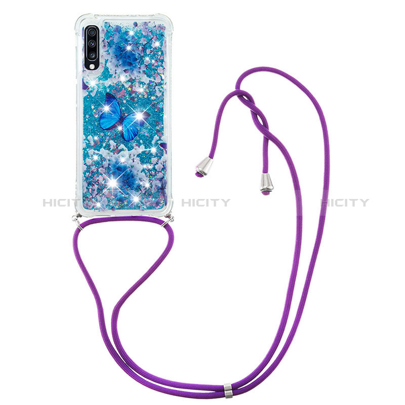 Funda Silicona Carcasa Goma Bling-Bling con Acollador Cordon Lanyard S02 para Samsung Galaxy A70S