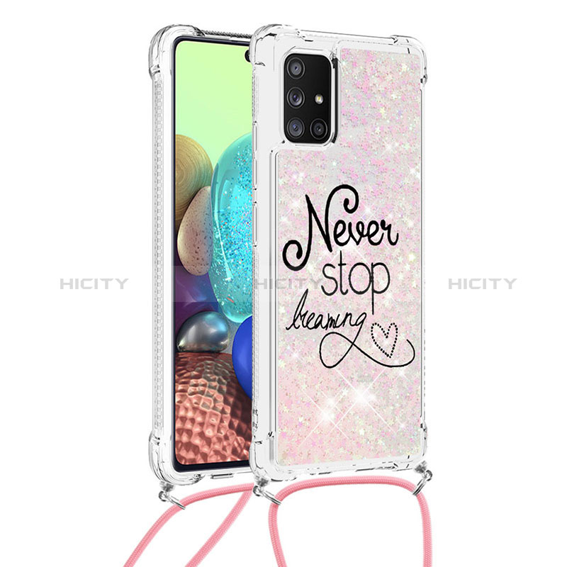 Funda Silicona Carcasa Goma Bling-Bling con Acollador Cordon Lanyard S02 para Samsung Galaxy A71 5G