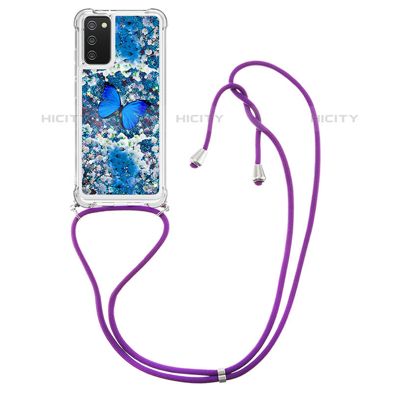 Funda Silicona Carcasa Goma Bling-Bling con Acollador Cordon Lanyard S02 para Samsung Galaxy M02s