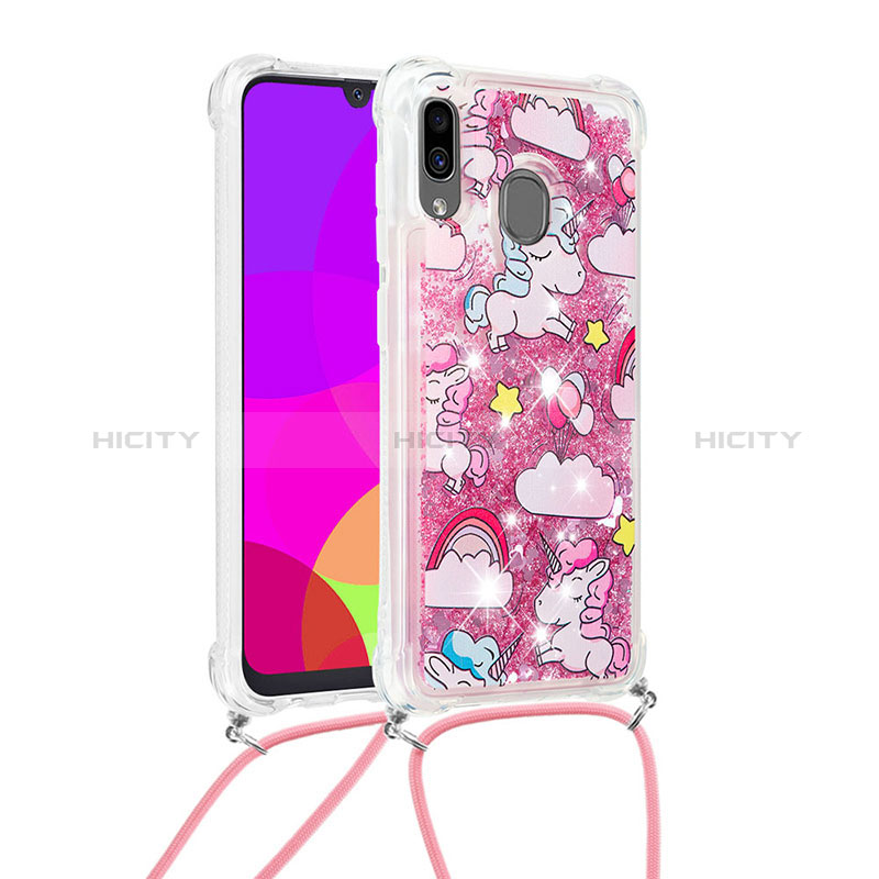 Funda Silicona Carcasa Goma Bling-Bling con Acollador Cordon Lanyard S02 para Samsung Galaxy M10S