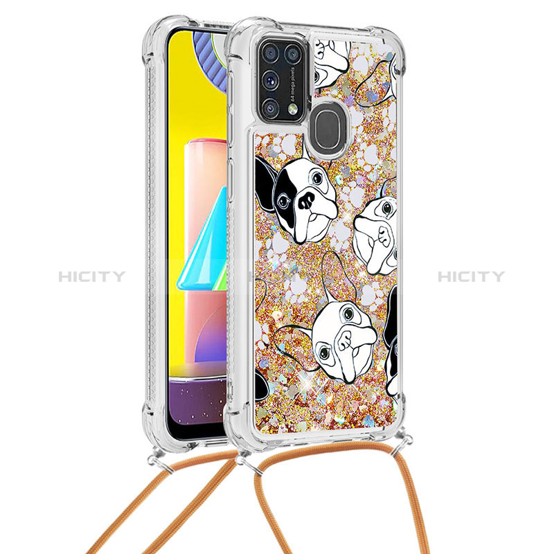 Funda Silicona Carcasa Goma Bling-Bling con Acollador Cordon Lanyard S02 para Samsung Galaxy M21s