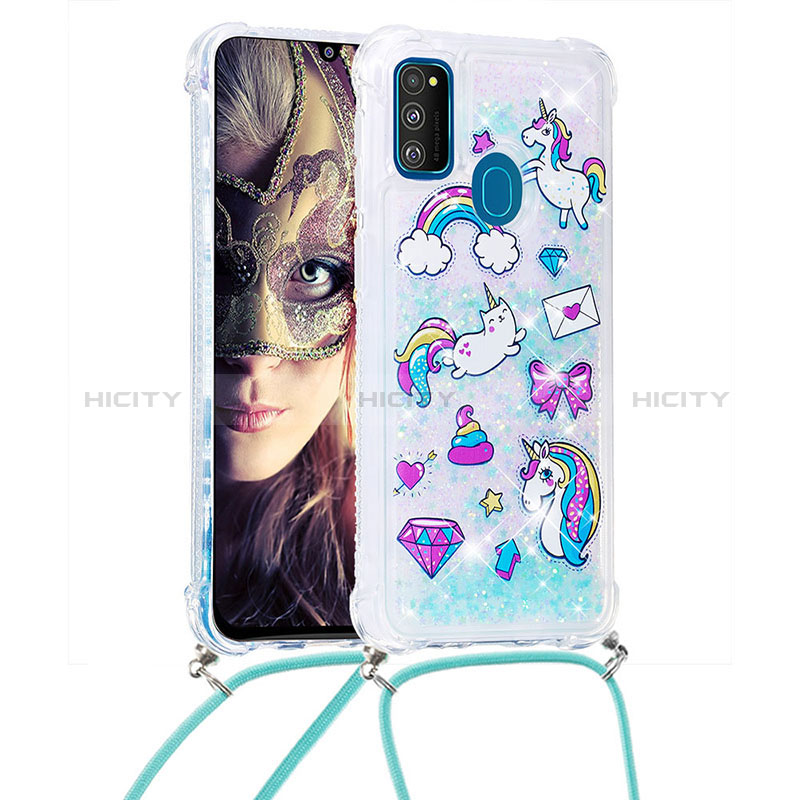 Funda Silicona Carcasa Goma Bling-Bling con Acollador Cordon Lanyard S02 para Samsung Galaxy M30s