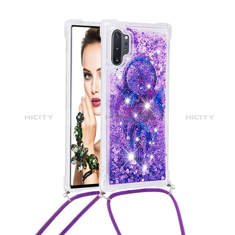 Funda Silicona Carcasa Goma Bling-Bling con Acollador Cordon Lanyard S02 para Samsung Galaxy Note 10 Plus 5G Morado