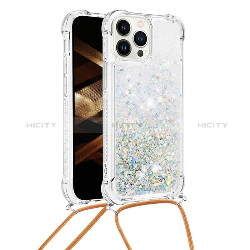 Funda Silicona Carcasa Goma Bling-Bling con Acollador Cordon Lanyard S03 para Apple iPhone 13 Pro