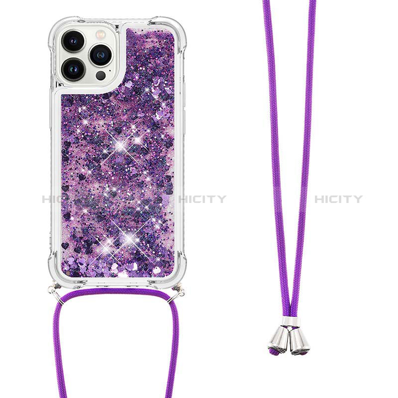 Funda Silicona Carcasa Goma Bling-Bling con Acollador Cordon Lanyard S03 para Apple iPhone 14 Pro