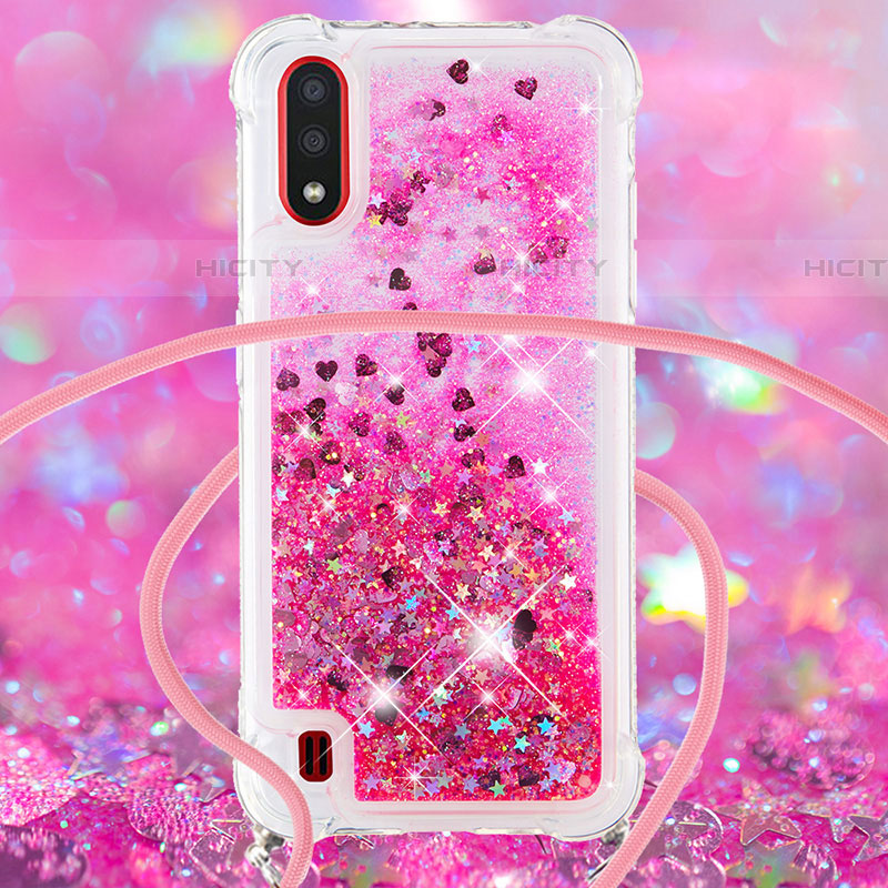 Funda Silicona Carcasa Goma Bling-Bling con Acollador Cordon Lanyard S03 para Samsung Galaxy A01 SM-A015