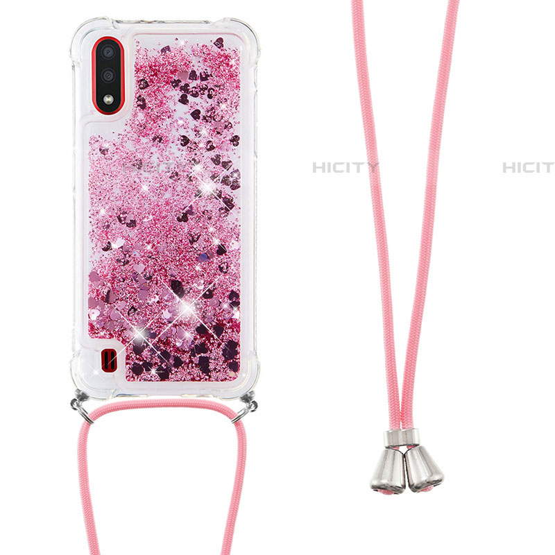 Funda Silicona Carcasa Goma Bling-Bling con Acollador Cordon Lanyard S03 para Samsung Galaxy A01 SM-A015