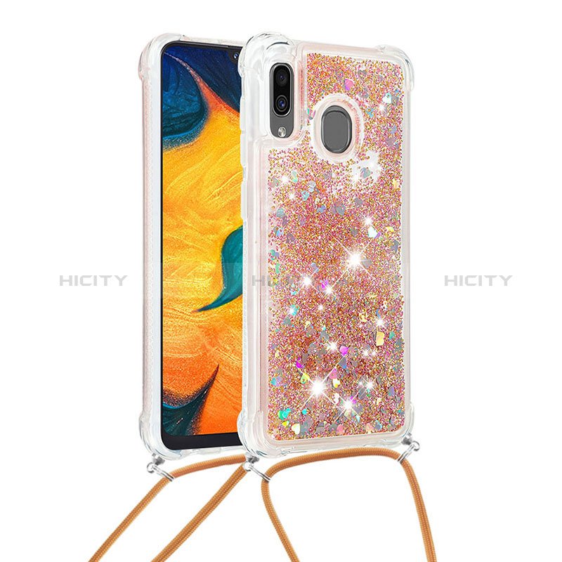 Funda Silicona Carcasa Goma Bling-Bling con Acollador Cordon Lanyard S03 para Samsung Galaxy A20