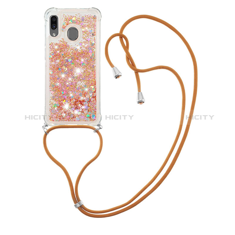 Funda Silicona Carcasa Goma Bling-Bling con Acollador Cordon Lanyard S03 para Samsung Galaxy A20