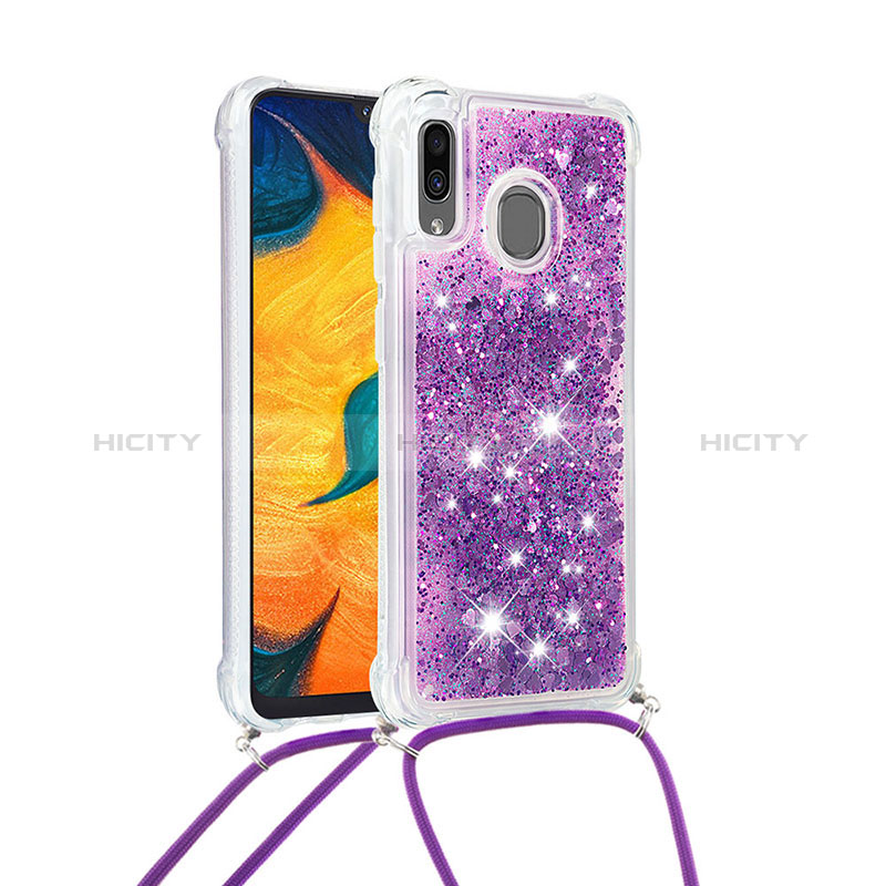 Funda Silicona Carcasa Goma Bling-Bling con Acollador Cordon Lanyard S03 para Samsung Galaxy A20