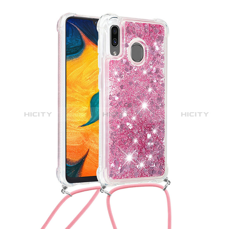 Funda Silicona Carcasa Goma Bling-Bling con Acollador Cordon Lanyard S03 para Samsung Galaxy A20