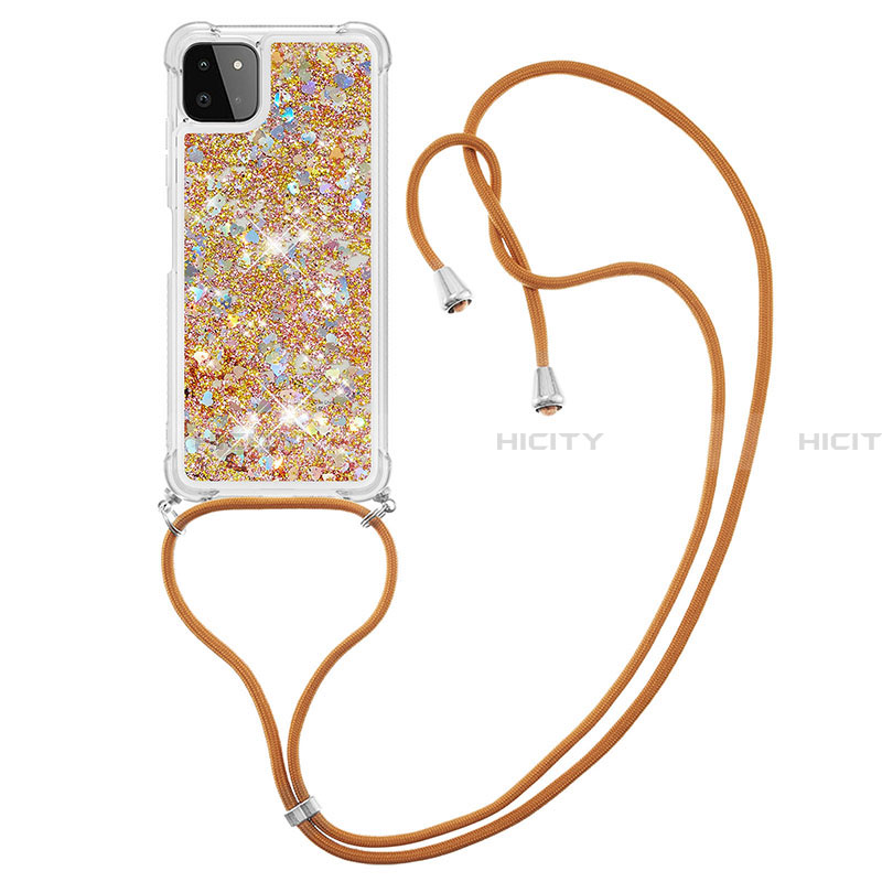 Funda Silicona Carcasa Goma Bling-Bling con Acollador Cordon Lanyard S03 para Samsung Galaxy A22 5G