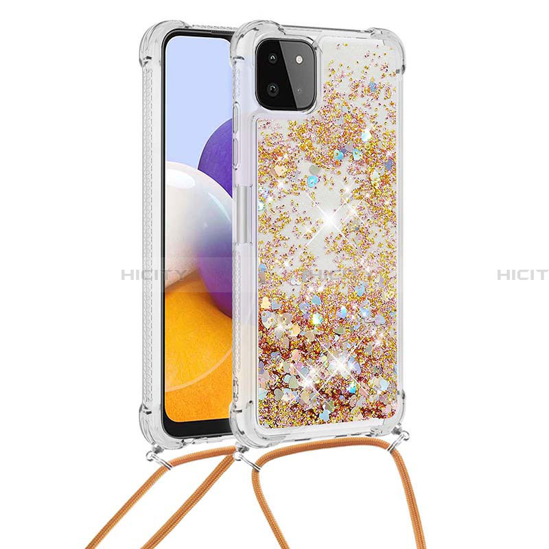 Funda Silicona Carcasa Goma Bling-Bling con Acollador Cordon Lanyard S03 para Samsung Galaxy A22 5G