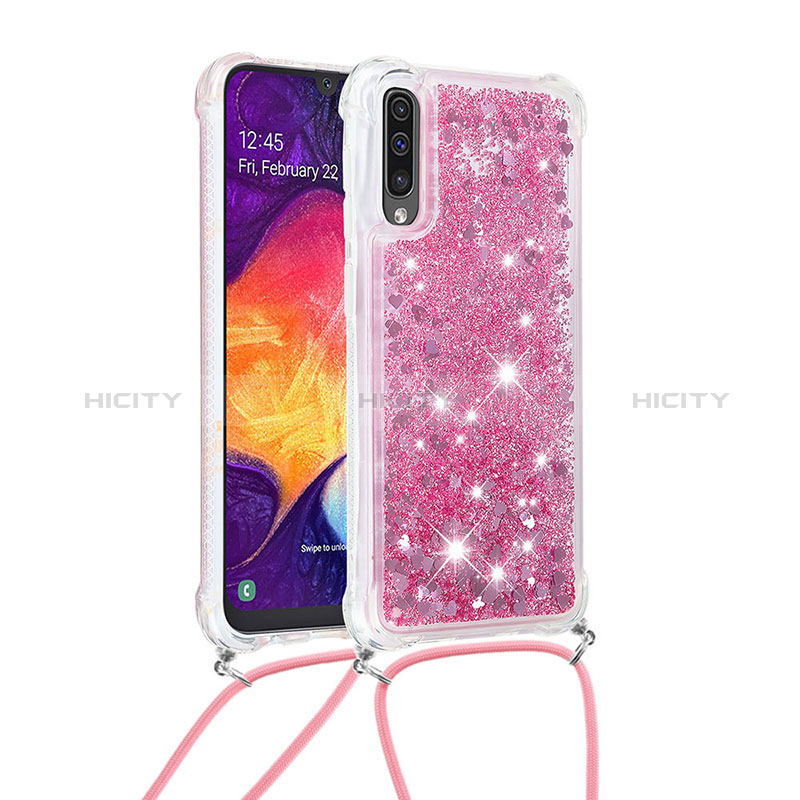 Funda Silicona Carcasa Goma Bling-Bling con Acollador Cordon Lanyard S03 para Samsung Galaxy A50